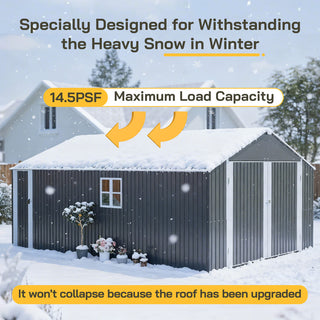 12x20 FT Heavy-Duty Metal Outdoor Storage Shed, Spacious 1810 CUFT Capacity with Double Doors, All-Weather Garage for Vehicle, Equipment & Tool Storage