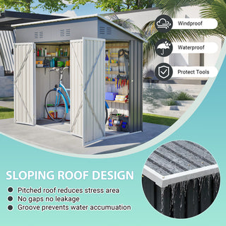 4x8 Sloped Roof Metal Storage Shed with Reinforced Frame, Weatherproof Design, 4 Air Vents, Heavy-Duty Garden Tool Shed with Left/Right Door Option
