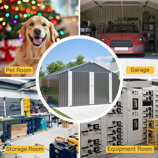 12x20 FT Heavy-Duty Metal Outdoor Storage Shed, Spacious 1810 CUFT Capacity with Double Doors, All-Weather Garage for Vehicle, Equipment & Tool Storage