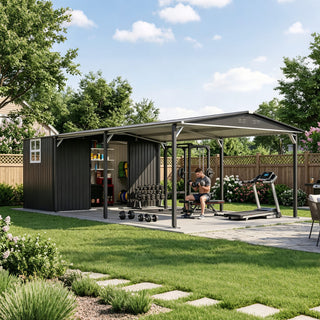 12x23 Ft Heavy-Duty Metal Carport Storage Shed, Steel Garage with Sliding Door, UV-Blocking Panel & Waterproof Sloped Roof for Car, Boat, Tractor & Farm Equipment