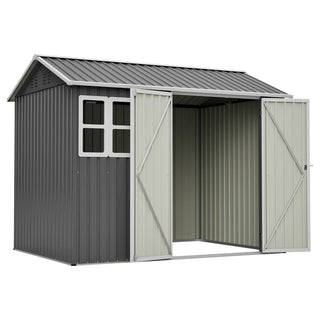 8x6 Ft Heavy-Duty Steel Storage Shed with Window, Lockable Doors & Sloped Roof, Outdoor Garden Tool Shed for Backyard, Patio & Lawn – Dark Gray