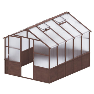 8x10 FT Wooden Walk-In Greenhouse Kit with 6mm Polycarbonate Panels, Adjustable Vent & Lockable Door