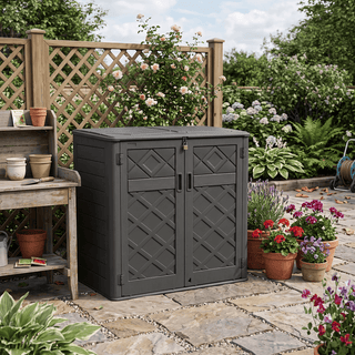 360 Gal. Outdoor Resin Storage Cabinet, Large Storage Shed with Floor, Double Doors, Lockable Lid & Soft-Close Hinges – Black