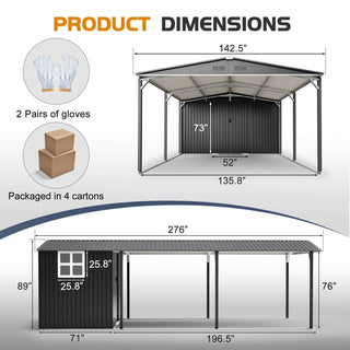 12x23 Ft Heavy-Duty Metal Carport Storage Shed, Steel Garage with Sliding Door, UV-Blocking Panel & Waterproof Sloped Roof for Car, Boat, Tractor & Farm Equipment