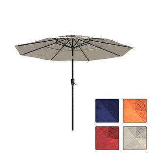 10FT 3-Tier Solar LED Patio Umbrella with Tilt & Crank, Aluminum Market Umbrella for Backyard, Deck & Garden