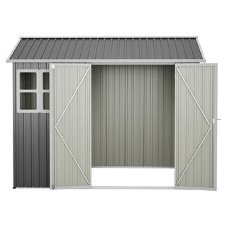 8x6 Ft Heavy-Duty Steel Storage Shed with Window, Lockable Doors & Sloped Roof, Outdoor Garden Tool Shed for Backyard, Patio & Lawn – Dark Gray