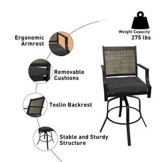 2-Pack Aluminum Outdoor Swivel Bar Stools with Cushions