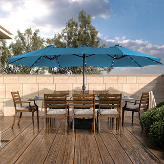 15FT Rectangular Outdoor Umbrella with LED Lights & Base – Day-to-Night Patio Shade for Backyard & Garden