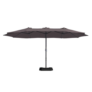 15FT Rectangular Patio Umbrella with Base & Crank Lift – Large Outdoor Market Umbrella for Backyard, Deck & Poolside