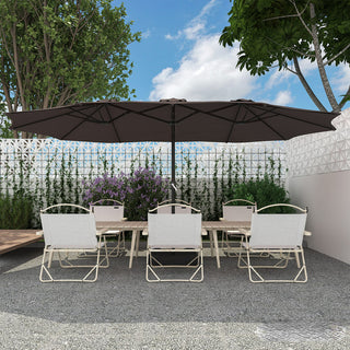 15FT Rectangular Patio Umbrella with Base & Crank Lift – Large Outdoor Market Umbrella for Backyard, Deck & Poolside