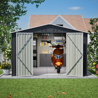 10 x 10 FT Heavy-Duty Outdoor Metal Storage Shed, Large Garden Tool Shed with Updated Reinforced Frame & Lockable Double Doors for Backyard