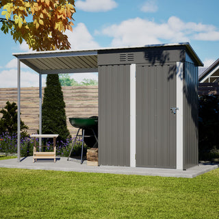 Durable 5x3FT Galvanized Steel Shed & Gazebo Combo, Easy Assembly Lean-To Storage with Open Pergola