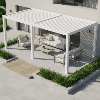 Aluminum Double Pergola Gazebo with Adjustable Louvered Roof & LED