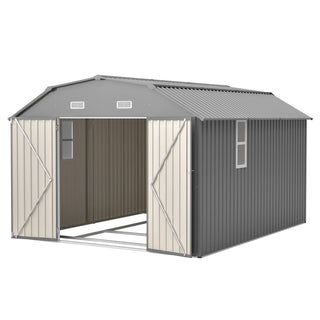 10x12 Ft Heavy-Duty Gray Steel Outdoor Storage Shed with Floor Frame Kit, Rust-Resistant Metal Tool Shed for Garden, Backyard & Patio