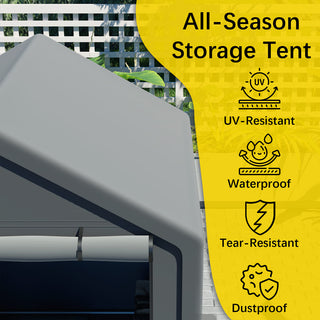 8x8 / 6x6 FT Multi-Purpose Outdoor Storage Shelter with Roll-Up Doors, Waterproof & UV-Resistant Portable Canopy for Garden, Tools & Equipment