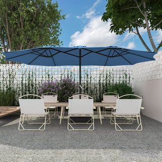 15FT Rectangular Patio Umbrella with Base & Crank Lift – Large Outdoor Market Umbrella for Backyard, Deck & Poolside