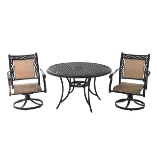 3/5-Piece Cast Aluminum Patio Dining Set with Swivel Chairs & Round Table – Brown