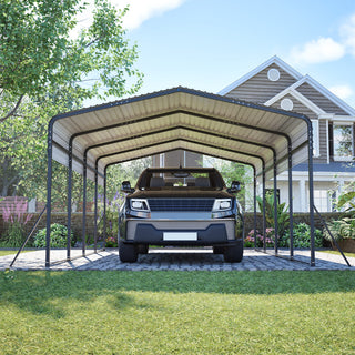 13 x 20 FT Heavy Duty Metal Carport with Reinforced Triangle Frame & 4 Poles, Galvanized Steel Roof All-Weather Outdoor Car Shelter for Vehicle Protection