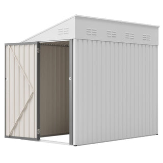 4x7 Ft Lean-To Metal Storage Shed, Heavy-Duty Outdoor Bike & Garden Storage with Lockable Door