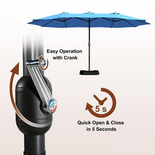 15FT Rectangular Patio Umbrella with Base & Crank Lift – Large Outdoor Market Umbrella for Backyard, Deck & Poolside