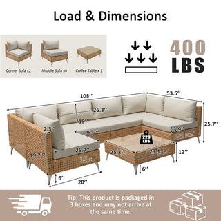 7-Piece Wicker Patio Conversation Set with Thick Cushions & Coffee Table | Outdoor Sectional Sofa for Backyard & Porch