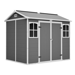 8X6 FT Plastic Outdoor Storage Shed with Floor – Lockable Garden Tool & Trash Bin Storage Shed