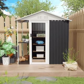 6 x 4 FT Outdoor Metal Storage Shed with Shelves & Rack, Garden Tool Shed and Bike Storage Cabinet for Backyard, Patio & Lawn Use