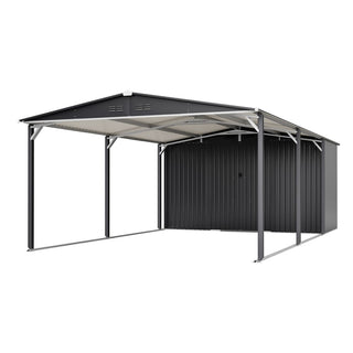 12x23 Ft Heavy-Duty Metal Carport Storage Shed, Steel Garage with Sliding Door, UV-Blocking Panel & Waterproof Sloped Roof for Car, Boat, Tractor & Farm Equipment