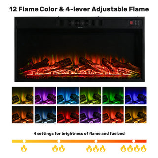 36-Inch Recessed Linear Electric Fireplace, ETL Certified, 750W/1500W Heat, LED Flame, Remote & Timer