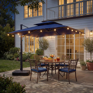 10 FT Square Aluminum Cantilever Patio Umbrella with Hook – Offset Outdoor Umbrella in Navy Blue/Tan/Gray for Patio & Garden