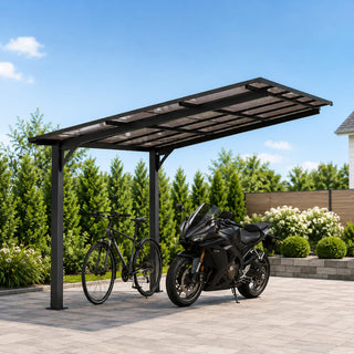 10x10 FT Outdoor Carport with Galvanized Steel Frame & Sloped PC Roof, Multi-Use Shelter for Cars, Motorcycles & Patio