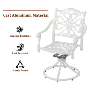 Mondawe 2-Piece White Cast Aluminum Swivel Bar Stools for Outdoor Patio, Garden & Bar Height Seating