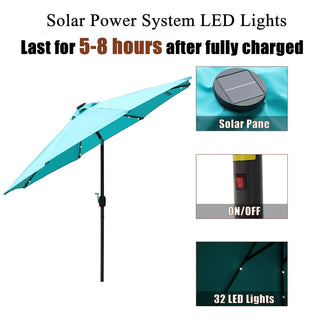 9ft Solar LED Patio Umbrella – Outdoor Market Umbrella with 32 LED Lights, Tilt & Crank