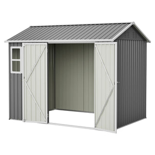 8x6 Ft Heavy-Duty Steel Storage Shed with Window, Lockable Doors & Sloped Roof, Outdoor Garden Tool Shed for Backyard, Patio & Lawn – Dark Gray