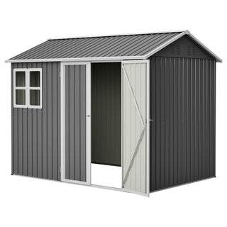 8x6 Ft Heavy-Duty Steel Storage Shed with Window, Lockable Doors & Sloped Roof, Outdoor Garden Tool Shed for Backyard, Patio & Lawn – Dark Gray
