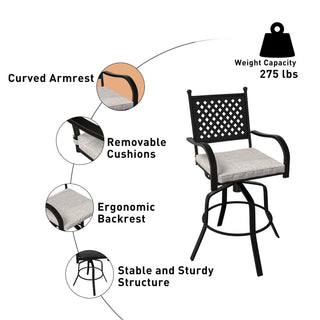 Aluminum Outdoor Swivel Bar Chairs with Cushions – Patio High Dining Chairs for Deck or Poolside