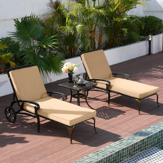 Cast Aluminum Outdoor Chaise Lounge with Removable Beige/Red Cushion