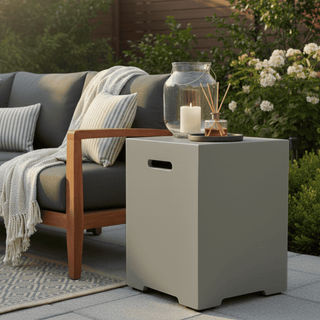 Propane Tank Cover Table, Outdoor Cylinder Hideaway Table for Gas Fire Pit and Gas Griddle, Outdoor Side Table for Fire Pit, Light Concrete