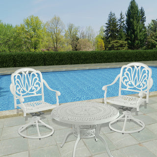 2-Piece White Cast Aluminum Outdoor Patio Swivel Dining Chairs for Garden, Deck & Backyard