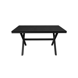Black/Brown Rectangular Outdoor Dining Table with Imitation Wood Grain