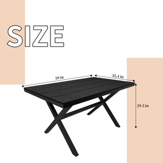 Black/Brown Rectangular Outdoor Dining Table with Imitation Wood Grain