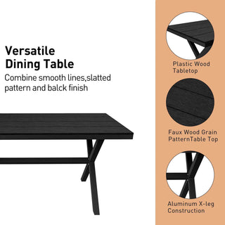 Black/Brown Rectangular Outdoor Dining Table with Imitation Wood Grain