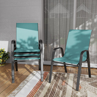 4-Piece Outdoor Patio Dining Chairs Set, Ergonomic Wide Seats with Lumbar Support, Waterproof Teslin Fabric & Rust-Resistant Metal Frame, 350 lbs Capacity