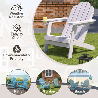 Curveback White Plastic Outdoor Adirondack Chair with Cup Holder and Umbrella Hole