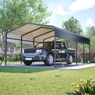 13 x 20 FT Heavy Duty Metal Carport with Reinforced Triangle Frame & 4 Poles, Galvanized Steel Roof All-Weather Outdoor Car Shelter for Vehicle Protection