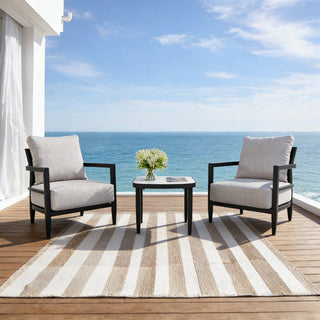 3-Piece Outdoor Aluminum Chat Set – Club Chairs with Sunbrella Cushions & 23.6" Curved Sintered Stone Table