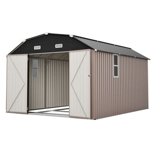 10X12 FT Metal Outdoor Storage Shed with Floor Frame Kit – Heavy-Duty Steel Garden Tool Shed
