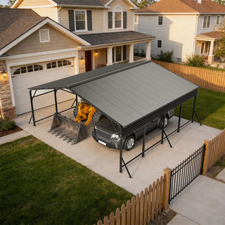 20' x 20' Heavy-Duty Galvanized Steel Carport Canopy with Triangle Reinforced Frame, UV-Proof Waterproof Shelter for Car, SUV, Boat & Tractor