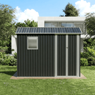 9 x 6 FT Outdoor Metal Garden Storage Shed with Window, Hinge Doors, Heavy-Duty Weatherproof Tool Shed for Patio, Backyard & Lawn Organization