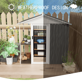 6 x 4 FT Outdoor Metal Storage Shed with Shelves & Rack, Garden Tool Shed and Bike Storage Cabinet for Backyard, Patio & Lawn Use